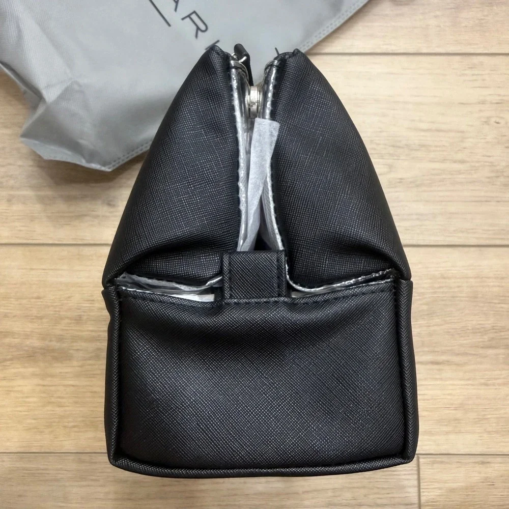 Tahari Black Saffiano Pyramid Case Tri-Fold Cosmetic Toiletry Bag NWT Travel